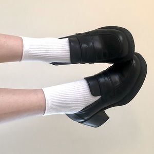 Vintage 90s Chunky Black Loafer Heels